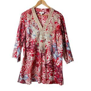Charter Club Paisley Embroidered Top Womens 2X Tunic Multicolor Boho Cotton